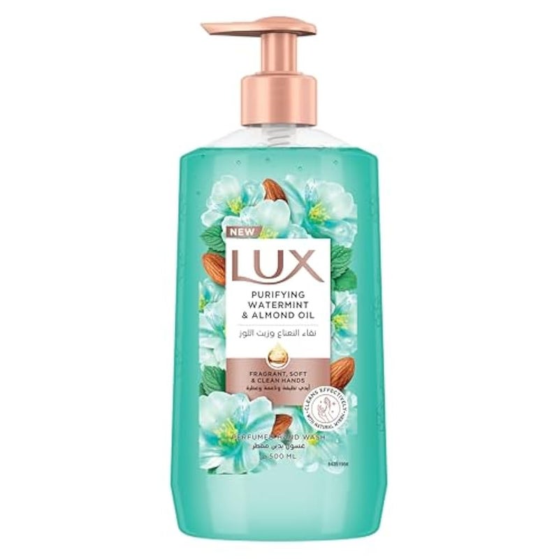 LUX Perfumed Liquid Hand Wash, Purifying Watermint, with Almond Oil & Glycerin, for Fragrant, Soft and Clean Hands, 500ml - Image 1