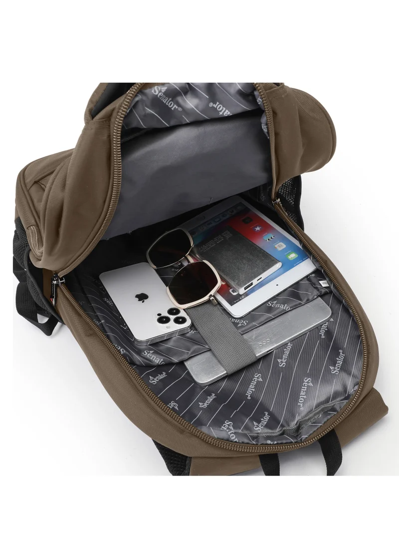 Senator  Backpack 18.5 Inch Unisex Nylon Lightweight Water Resistant with Laptop Compartment for Travel Business College School Bag Casual Hiking Travel Daypack KH8104 Beige  | Best Price UAE