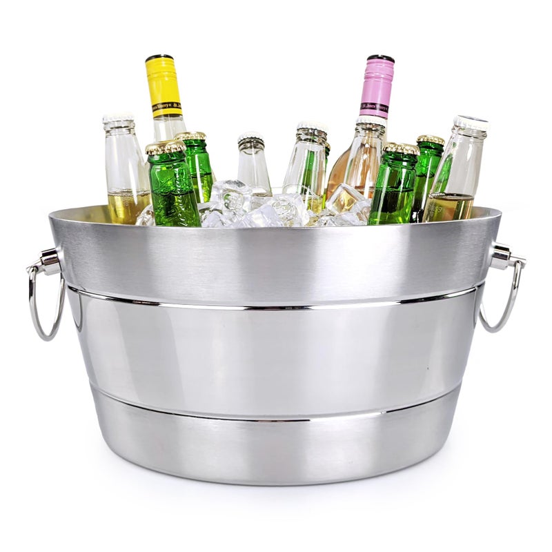 BREKX BREKX Stainless Steel Ice Bucket for Parties Double Wall Insulated Anchored Brushed Drink Tub  Wine Bucket with Double Hinged Handles Drink Chiller for Parties 12QT 3 Gallon 100 Leak Proof 
