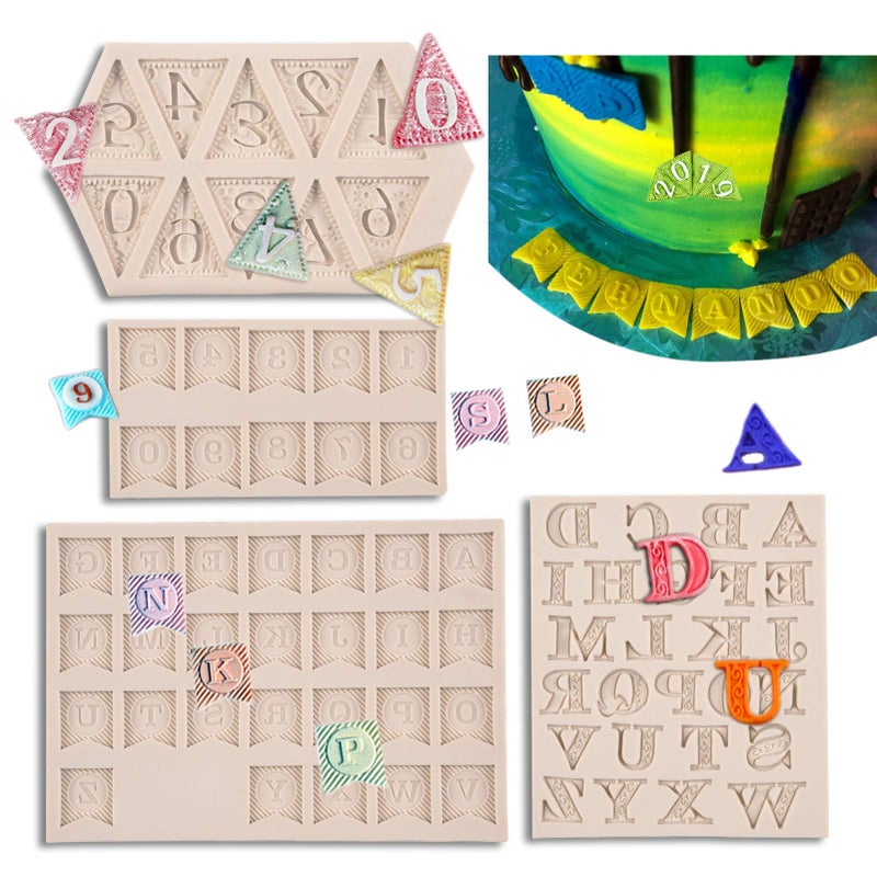 Letter Molds for Chocolate 4 Pack Number Alphabet Silicone Fondant Molds for Baby Shower Cake Decorating Birthday Cupcake Toppers Candy