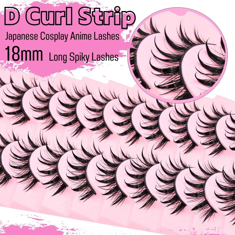 AUGENLI 10 Pairs Manga Lashes Natural Look Wispy Clusters 16mm Spiky Style Japanese Anime Cosplay Cat Eye Lashes Extension Makeup Faux Mink False Eyelashes (A0) - Image 2