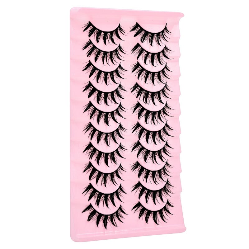 AUGENLI 10 Pairs Manga Lashes Natural Look Wispy Clusters 16mm Spiky Style Japanese Anime Cosplay Cat Eye Lashes Extension Makeup Faux Mink False Eyelashes (A0) - Image 3