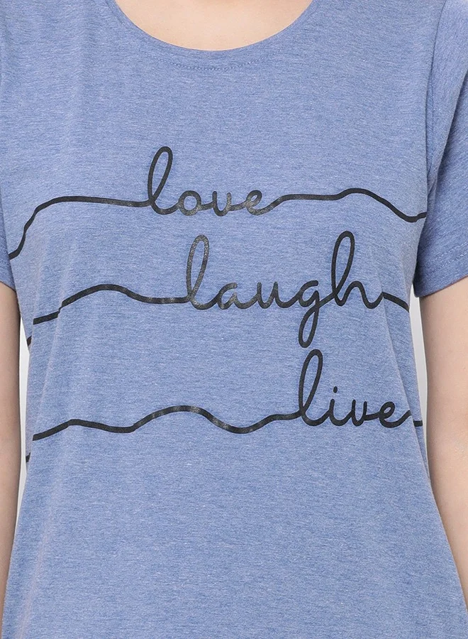 كلوفيا Clovia Text Print Long Sleep Tee in Cornflower Blue - 100% Cotton