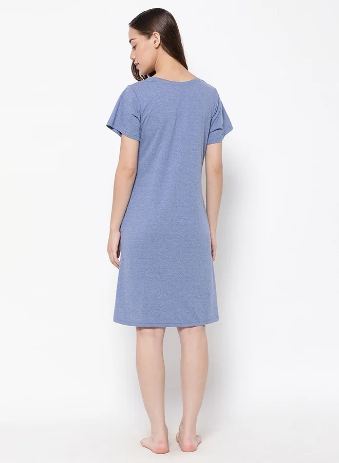 كلوفيا Clovia Text Print Long Sleep Tee in Cornflower Blue - 100% Cotton