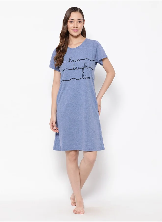 كلوفيا Clovia Text Print Long Sleep Tee in Cornflower Blue - 100% Cotton