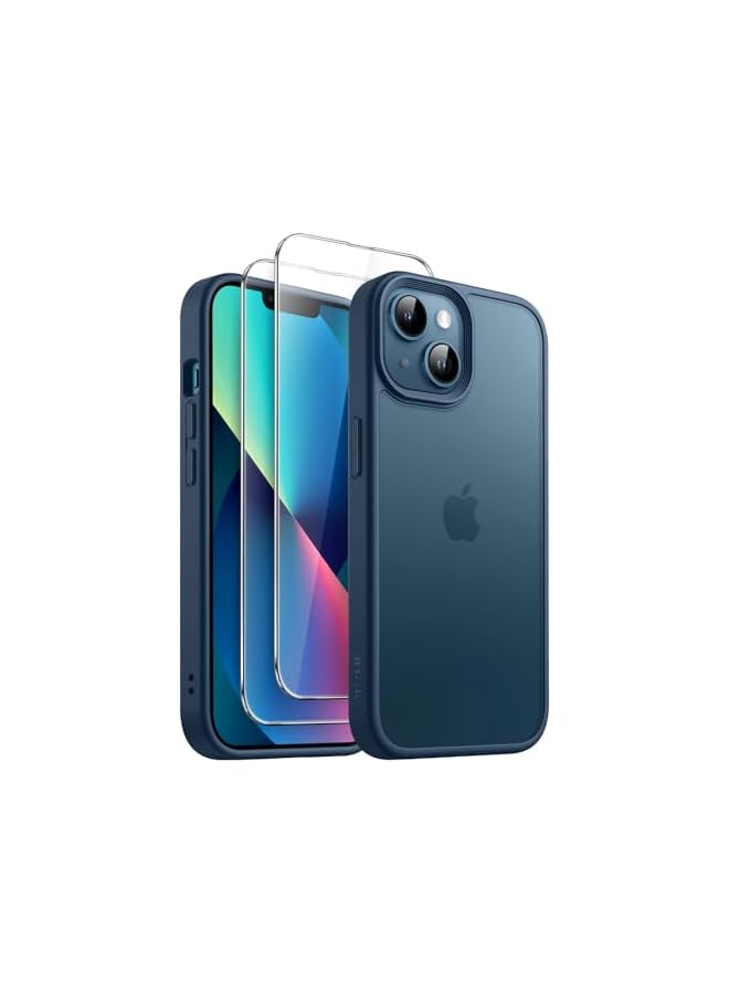 Jetech غطاء مات 3 في 1 من JETech لجهاز iPhone 13 mini مقاس 5.4 بوصة مع 2 حزمة من واقيات الشاشة الزجاجية المقواة، غطاء هاتف شفاف مضاد للصدمات (أزرق عاصف) - Image 1
