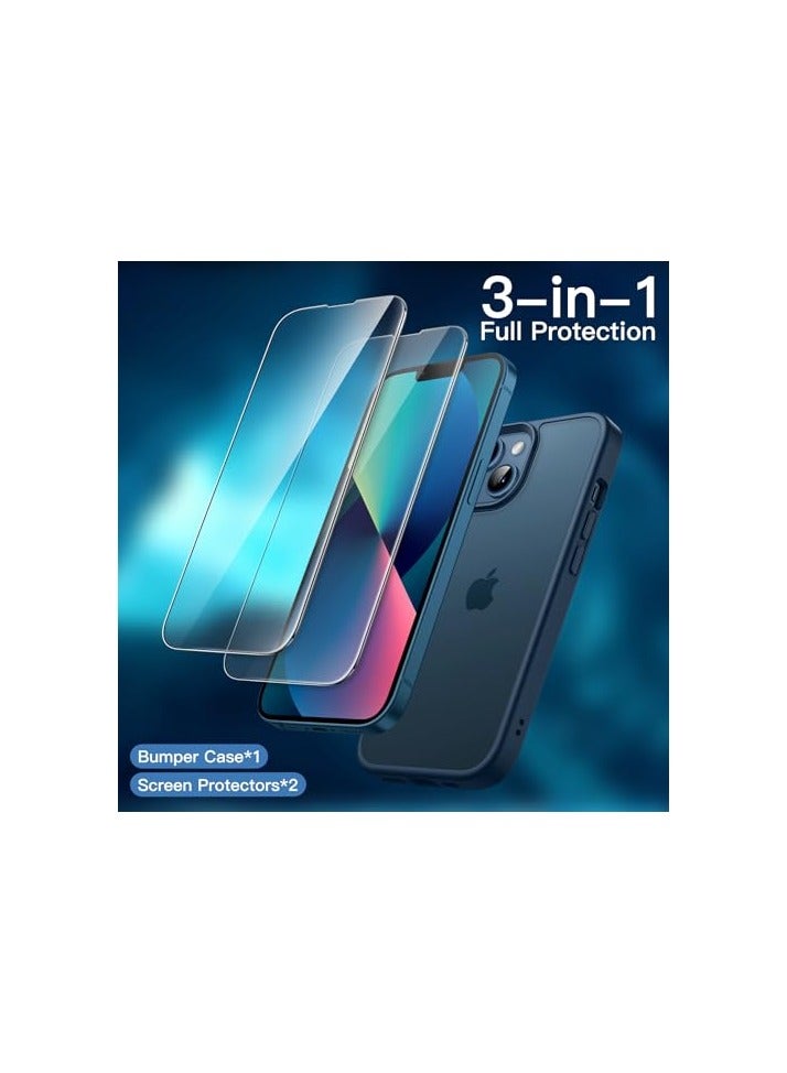 Jetech غطاء مات 3 في 1 من JETech لجهاز iPhone 13 mini مقاس 5.4 بوصة مع 2 حزمة من واقيات الشاشة الزجاجية المقواة، غطاء هاتف شفاف مضاد للصدمات (أزرق عاصف) - Image 2