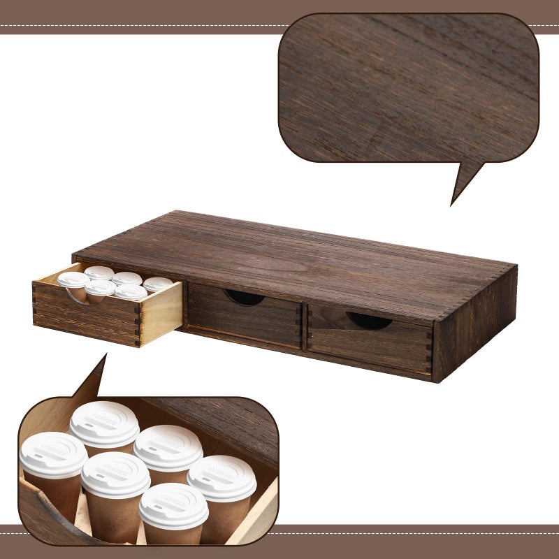 Suzile Coffee Pods Storage Holder Cabinet Vintage Countertop Storage Drawers Wooden Cup Organizer Under Brewe for Home Office Accessories(3 Drawer) - Image 3