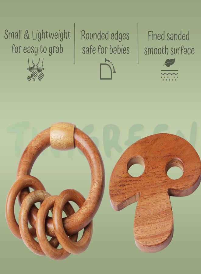 TINIGREEN Neem Wooden Baby Teether Natural Neem Wood Teething Toy for Infants 3–12 Months Chemical-Free, Handcrafted Baby Teether (Pack of 2) (Mushroom-Rattle) - Image 2