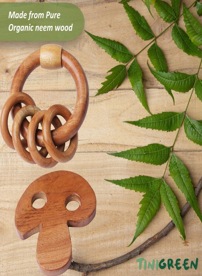 TINIGREEN Neem Wooden Baby Teether Natural Neem Wood Teething Toy for Infants 3–12 Months Chemical-Free, Handcrafted Baby Teether (Pack of 2) (Mushroom-Rattle) - Image 3