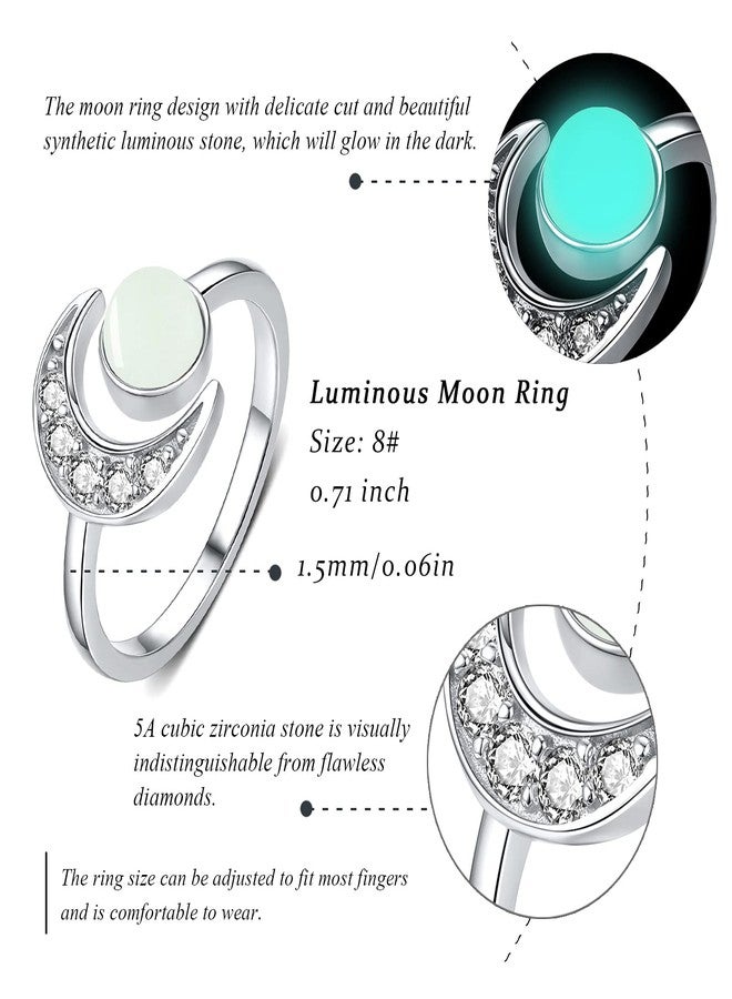 CUOKA MIRACLE Moon Ring S925 Sterling Silver Luminous Glowing Rings Crescent Moon Ring Open Ring Adjustable Ring Glow in The Dark Rings Jewelry for Women - Image 5