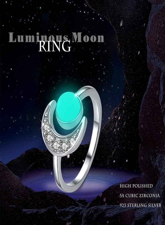 CUOKA MIRACLE Moon Ring S925 Sterling Silver Luminous Glowing Rings Crescent Moon Ring Open Ring Adjustable Ring Glow in The Dark Rings Jewelry for Women - Image 2