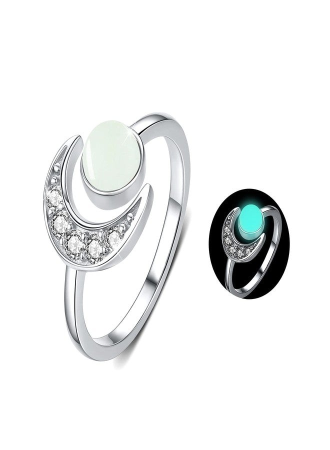 CUOKA MIRACLE Moon Ring S925 Sterling Silver Luminous Glowing Rings Crescent Moon Ring Open Ring Adjustable Ring Glow in The Dark Rings Jewelry for Women - Image 1