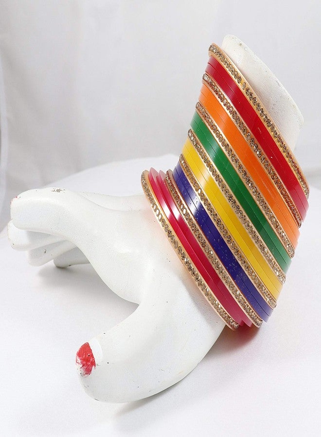 NMII Acrylic (Plastic) with Zircon Gemstone Studded worked Glossy Finished Bangle Set For Women and Girls, (MultiColour1_2.4 Inches), Pack Of 22 Bangle Set - Image 5
