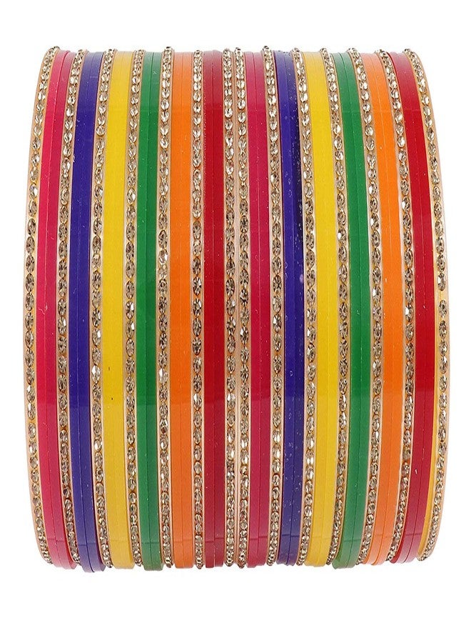 NMII Acrylic (Plastic) with Zircon Gemstone Studded worked Glossy Finished Bangle Set For Women and Girls, (MultiColour1_2.4 Inches), Pack Of 22 Bangle Set - Image 1