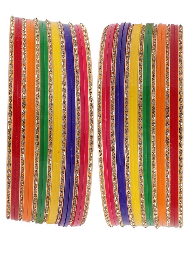 NMII Acrylic (Plastic) with Zircon Gemstone Studded worked Glossy Finished Bangle Set For Women and Girls, (MultiColour1_2.4 Inches), Pack Of 22 Bangle Set - Image 2