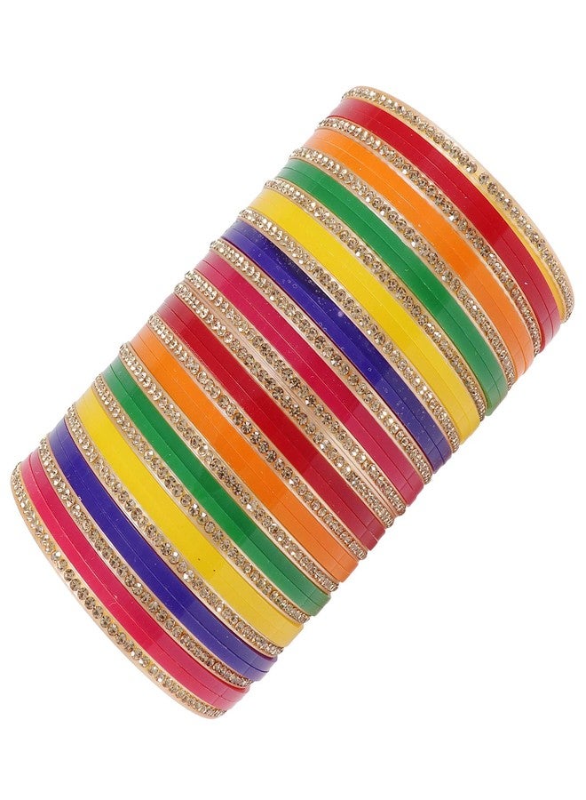 NMII Acrylic (Plastic) with Zircon Gemstone Studded worked Glossy Finished Bangle Set For Women and Girls, (MultiColour1_2.4 Inches), Pack Of 22 Bangle Set - Image 3