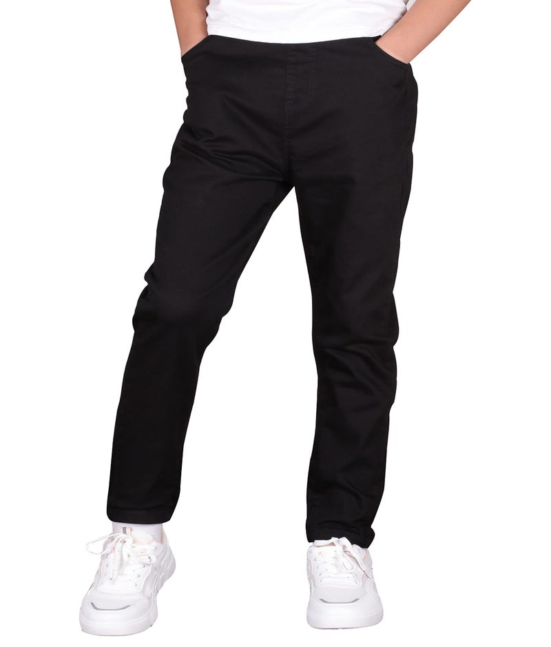 CAMLAKEE Boys' Stretch Pull on Chino Pants Kids School Uniform Yonth Twill Pants Black 10-11 Years - Image 2