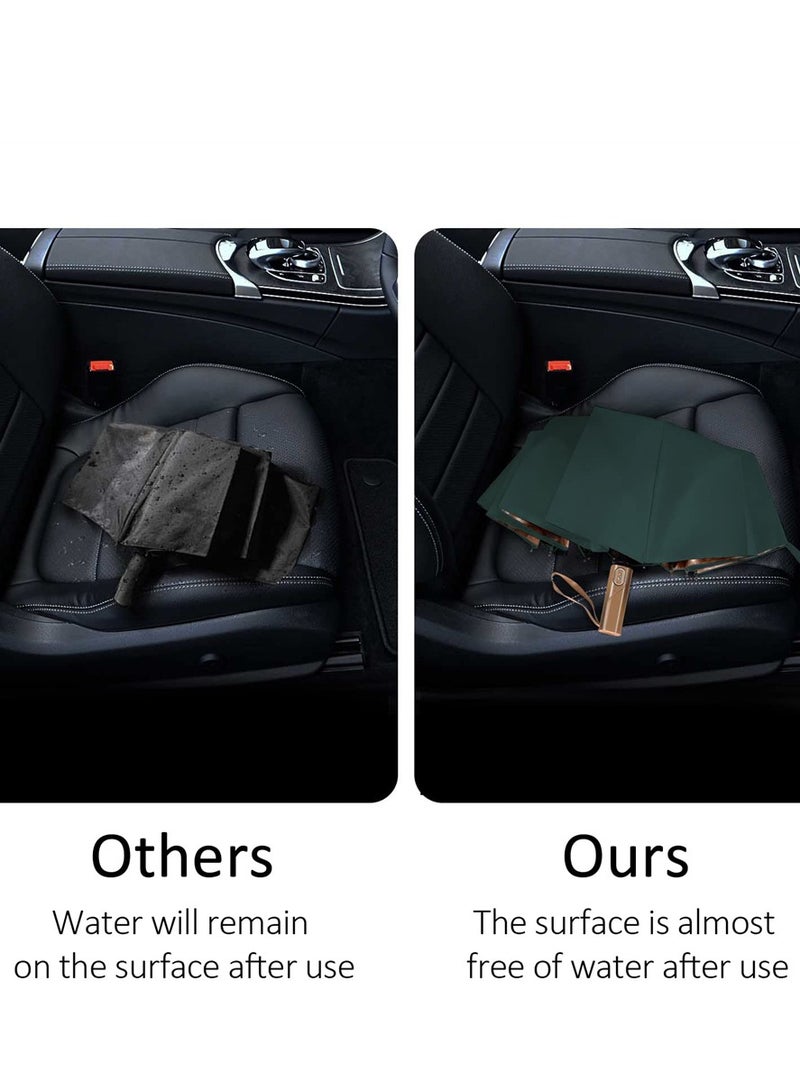 Windproof Travel Umbrella Wind Resistant Small Compact Light Automatic Strong Steel Shaft Mini Folding and Portable Backpack Car Purse Umbrellas for Men and Women Green - Image 4