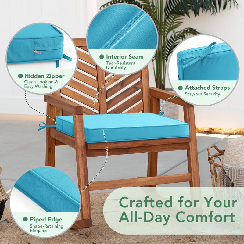 Summsun Outdoor Chair Cushions Set of 4: Waterproof & Fade Resistant Seat Cushion for Patio Furniture - 18.5 x 16 x 2 Inch Chair Pads with Ties and Hidden Zipper - Patio Chair Cushion Replacement, Teal - Image 4