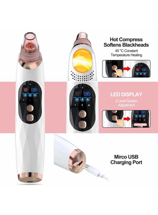 YONOY Blackhead Remover Pore Vacuum with Hot Compress- 2025 Upgraded Electric Face Cleaner Pore Extractor Pimple Extractor Acne White Heads Removal Tool with 5 Suction Head LCD Screen and Base - Image 2