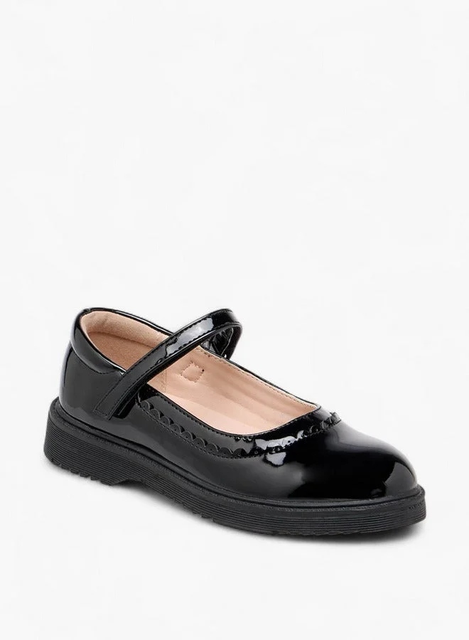 Flora Bella By Shoexpress Girls Scalloped Detail Mary Jane School Shoes with Hook and Loop Closure