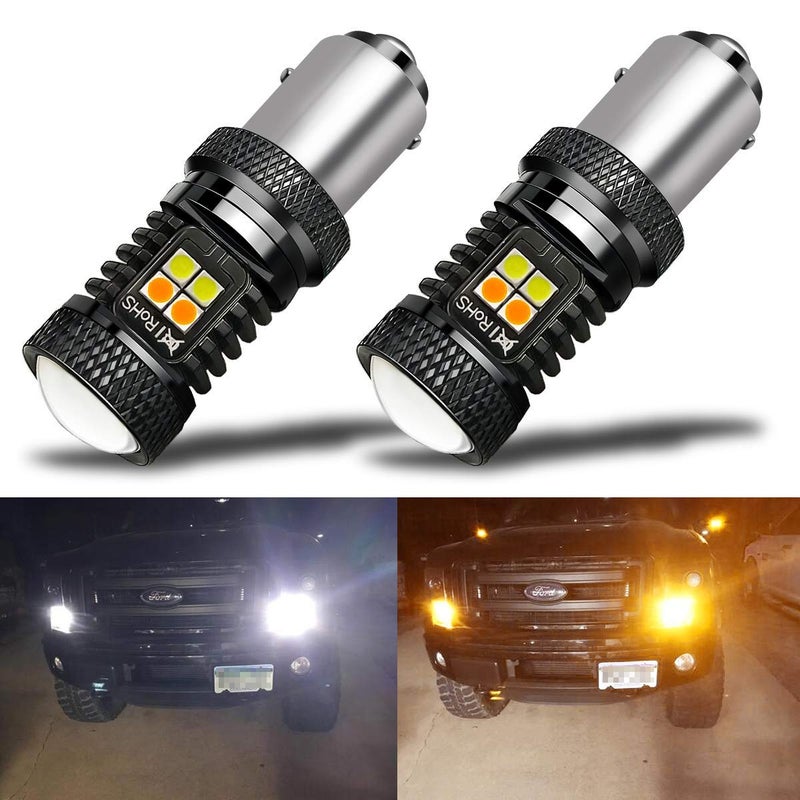 مصابيح LED مع شريحة iBrightstar 3030 فائقة السطوع 1157 2057 2357 7528 BAY15D P215W مع استبدال بروجيكتور لأضواء التشغيل النهارية وإشارات الانعطاف بيضاء/كهرمانية