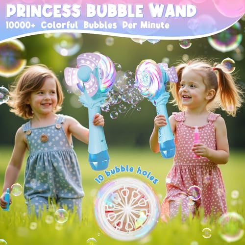 Britik Bubble Wands for Kids Age 48 Windmill Light Up Automatic Bubble Machine Rechargeable with 2 Bubble Solution Outdoor Party Birthday Toys for Toddlers Gift for 3 4 5 6 7 8 Year Old Girls Blue - Image 5