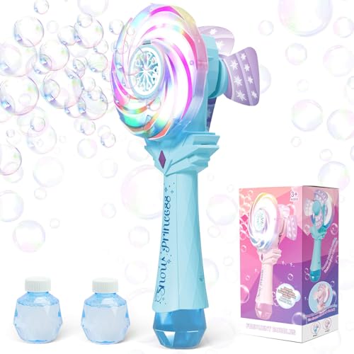 Britik Bubble Wands for Kids Age 48 Windmill Light Up Automatic Bubble Machine Rechargeable with 2 Bubble Solution Outdoor Party Birthday Toys for Toddlers Gift for 3 4 5 6 7 8 Year Old Girls Blue - Image 1