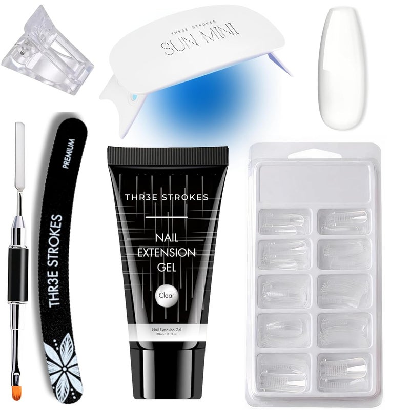 THR3E STROKES Poly Nail Gel Extension Kit for Builder Gel UV Nail Art Kit 6 IN 1 CLEAR - Image 1