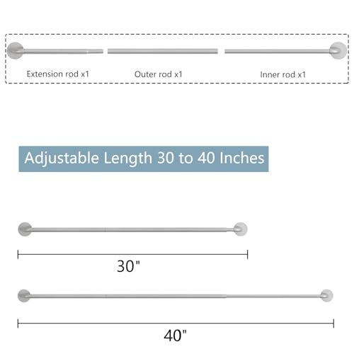 TYRON TYRON TYRON 2 Pack Magnetic Curtain Rod for Metal Doors Adjustable 30-40 Inch, 3/8 in. Diameter, French Door Magnetic Curtain Rods, Magnetic Cafe Rod(Nickel) - Image 2