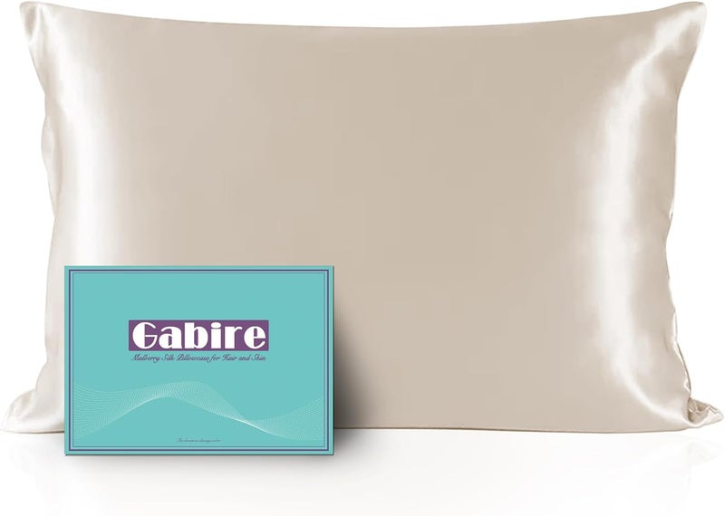 Gabire Mulberry Silk Pillowcase for Hair and Skin Prevent Acne Pillowcase Both Sides Real Silk Pillowcases Organic Silk Pillowcase with Hidden Zipper, Beige, Standard (20"×26") - Image 1