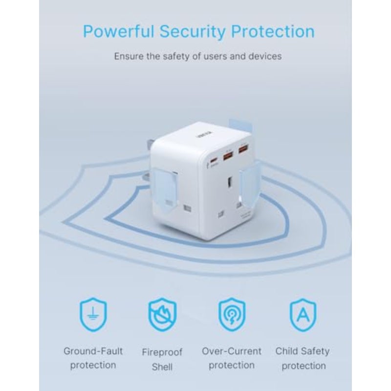 3 Way Adapter Plug Extension Socket for Bedroom Office Kitchen White ABS Plastic with Fast Charge, 3 AC Outlets + 3 USB Ports, 13A Double Plug Adaptor, 1 Pack - Image 5