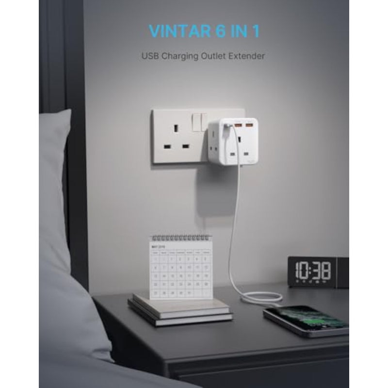 3 Way Adapter Plug Extension Socket for Bedroom Office Kitchen White ABS Plastic with Fast Charge, 3 AC Outlets + 3 USB Ports, 13A Double Plug Adaptor, 1 Pack - Image 4