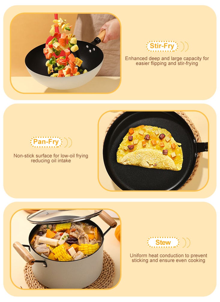 Perfii Non-Stick Sauce Pan 5-Piece Set, Ultra Non Stick Coating, Tempered Glass Lids, Wood Handles, PFOA Free  - Image 4