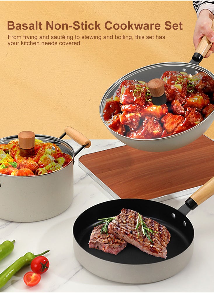 Perfii Non-Stick Sauce Pan 5-Piece Set, Ultra Non Stick Coating, Tempered Glass Lids, Wood Handles, PFOA Free  - Image 2