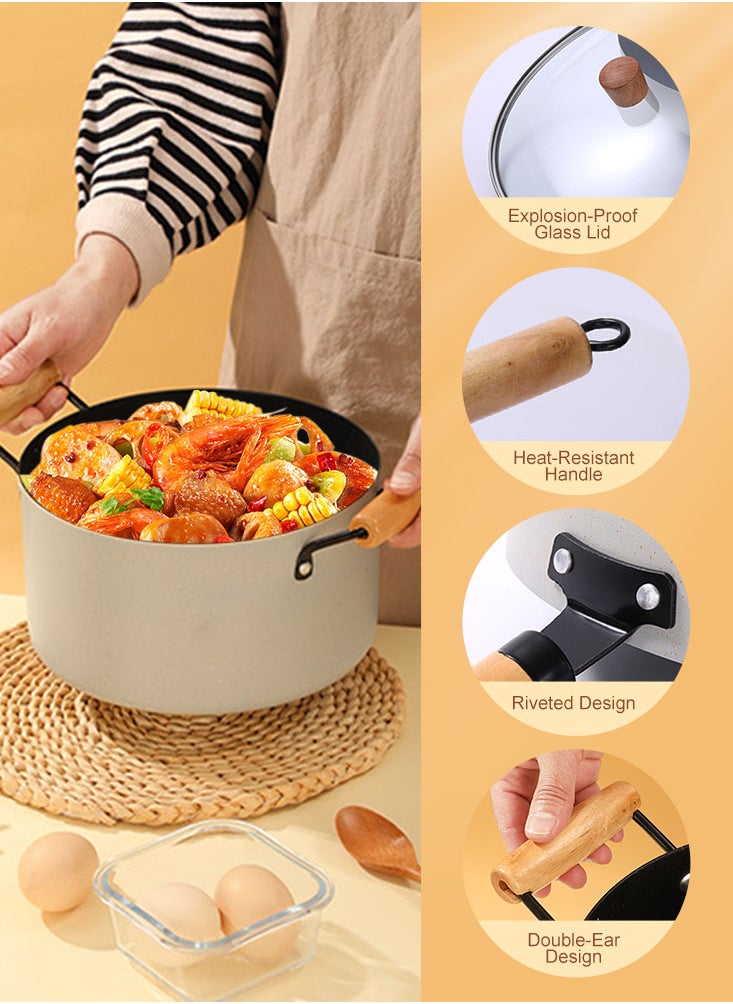 Perfii Non-Stick Sauce Pan 5-Piece Set, Ultra Non Stick Coating, Tempered Glass Lids, Wood Handles, PFOA Free  - Image 3