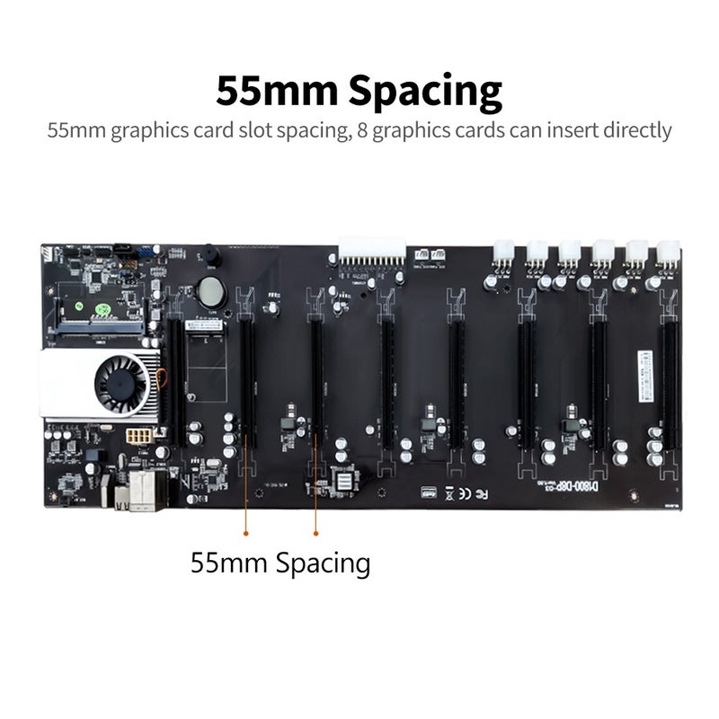لوحة الأم D1800-D8P-D3 مع معالج J1800 مدمج 8 فتحات PCI-E 16X شبكة جيغابيت منافذ USB2.0 + HD يدعم 8 كروت رسومية - Image 5