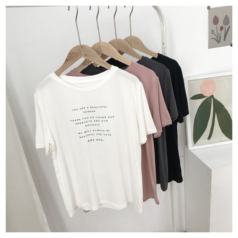 Modal Letter Short-Sleeved T-Shirt Women'S Summer Loose All-Match Artistic Fresh Harajuku Style Half-Sleeved Top - Image 2