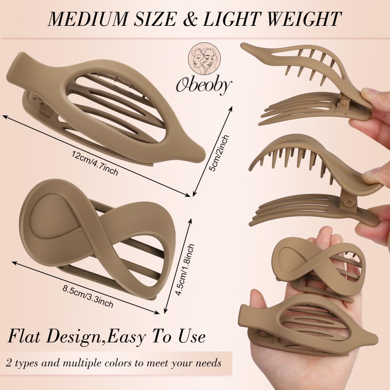 Obeoby 8 PCS Flat Claw Clips for Women, 2 Types French Flat Hair Clips for Medium Hair Volume Barrettes Medium Large (Neutral) - Image 2