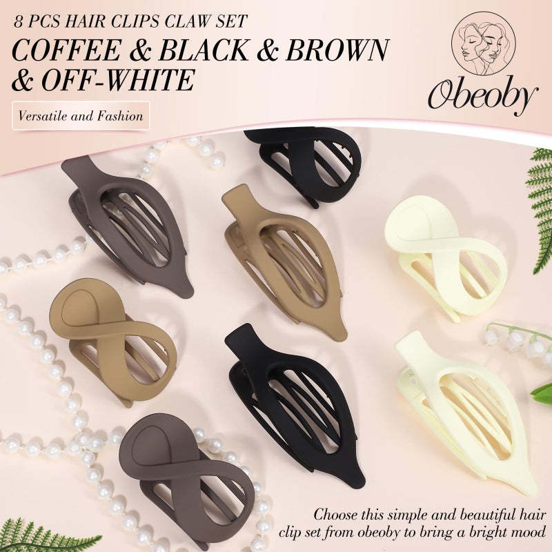 Obeoby 8 PCS Flat Claw Clips for Women, 2 Types French Flat Hair Clips for Medium Hair Volume Barrettes Medium Large (Neutral) - Image 5