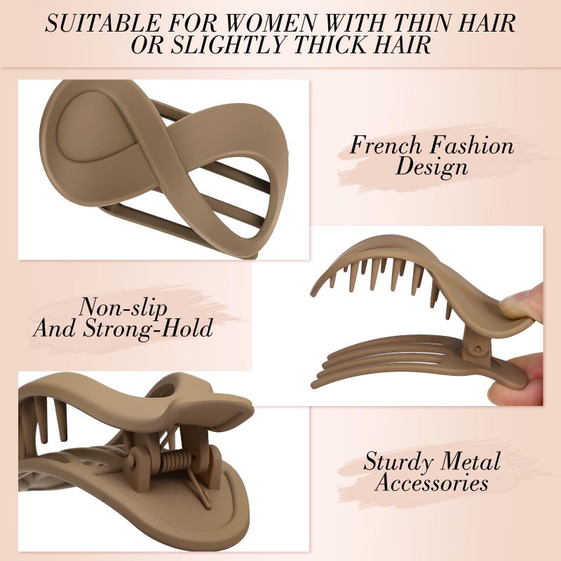 Obeoby 8 PCS Flat Claw Clips for Women, 2 Types French Flat Hair Clips for Medium Hair Volume Barrettes Medium Large (Neutral) - Image 4