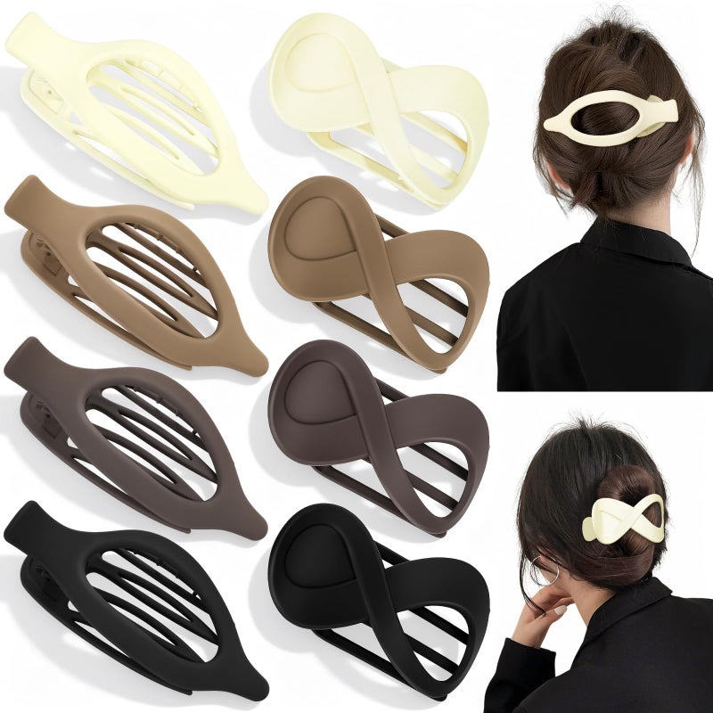Obeoby 8 PCS Flat Claw Clips for Women, 2 Types French Flat Hair Clips for Medium Hair Volume Barrettes Medium Large (Neutral) - Image 1