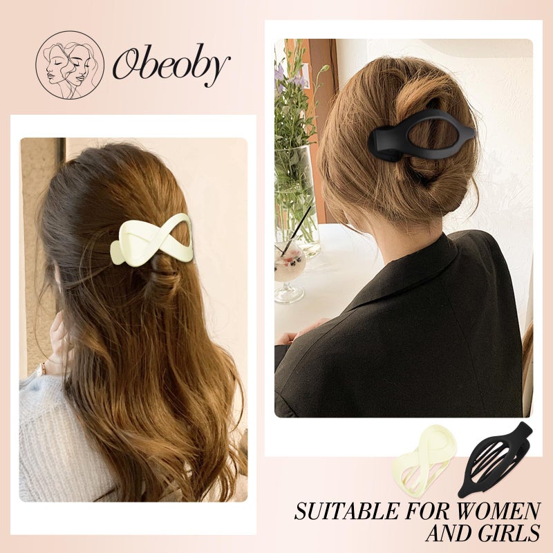 Obeoby 8 PCS Flat Claw Clips for Women, 2 Types French Flat Hair Clips for Medium Hair Volume Barrettes Medium Large (Neutral) - Image 3