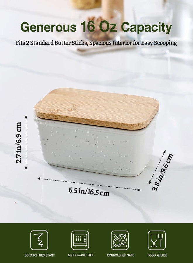 Famiware Milkyway Butter Dish with Lid for Countertop, Large Ceramic Butter Dish, Butter Keeper Holder with Airtight Cover, Kitchen Decor and Accessories for Kitchen Gifts (White) - Image 2