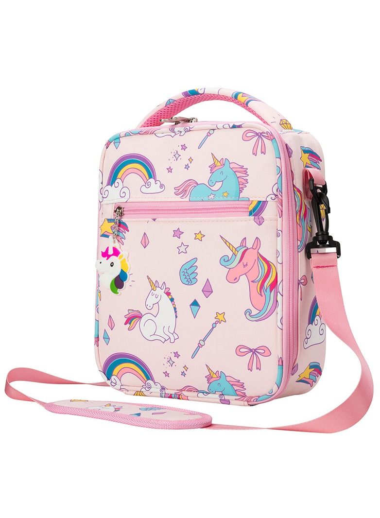 Snack attack حقيبة غداء معزولة جميلة باللون الوردي على شكل يونيكورن للأطفال في المدارس وحقيبة تبريد للأطفال - Image 1