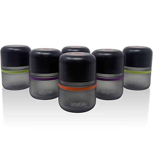 ONGROK Glass Storage Jar, 80ml, 6 Pack, UV Herb/Spice Jar with Child Resistant Lid, Color-Coded Glass Containers Air Proof to Preserve Smell and Aroma, Perfect Size to Store in a Drawer or Cupboard - Image 1