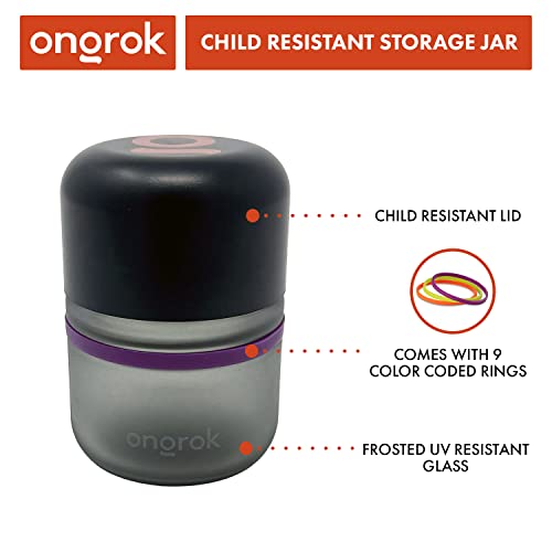 ONGROK Glass Storage Jar, 80ml, 6 Pack, UV Herb/Spice Jar with Child Resistant Lid, Color-Coded Glass Containers Air Proof to Preserve Smell and Aroma, Perfect Size to Store in a Drawer or Cupboard - Image 2