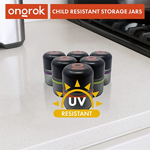 ONGROK Glass Storage Jar, 80ml, 6 Pack, UV Herb/Spice Jar with Child Resistant Lid, Color-Coded Glass Containers Air Proof to Preserve Smell and Aroma, Perfect Size to Store in a Drawer or Cupboard - Image 4