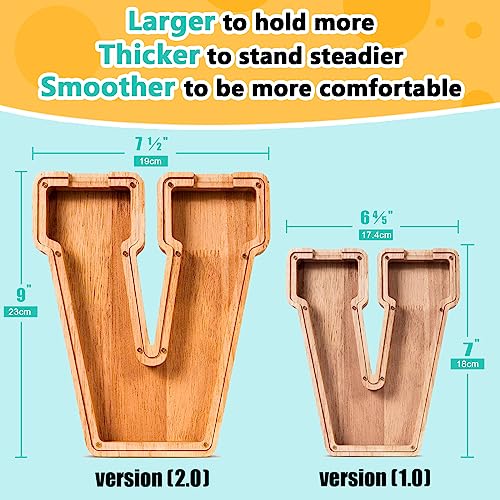 SummiDate Wooden Letter Piggy Bank for Kids Piggy Bank for Boys Girls Toddler Alphabet V Money Bank Personalized Initial Wood Coin Bank Birthday for Kids V - Image 5
